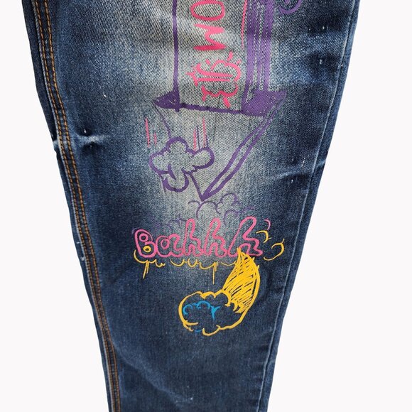 Switch Remarkable Girl Size 16 Blue Jeans Colorful Graffiti Art Denim NWOT - Picture 4 of 12